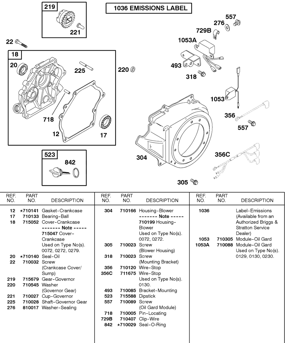 Blower Housing, Crankcase Cover/Sump Diagram and Parts List for 85432-0235-A1  Briggs and Stratton Engine